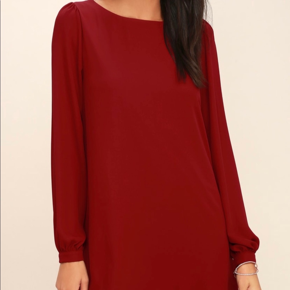Lulus Status Update Wine Red Shift Dress